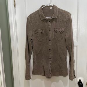 H&M Corduroy Shacket Metal Snap Greige Brown Shirt Jacket Top H&M Divided medium